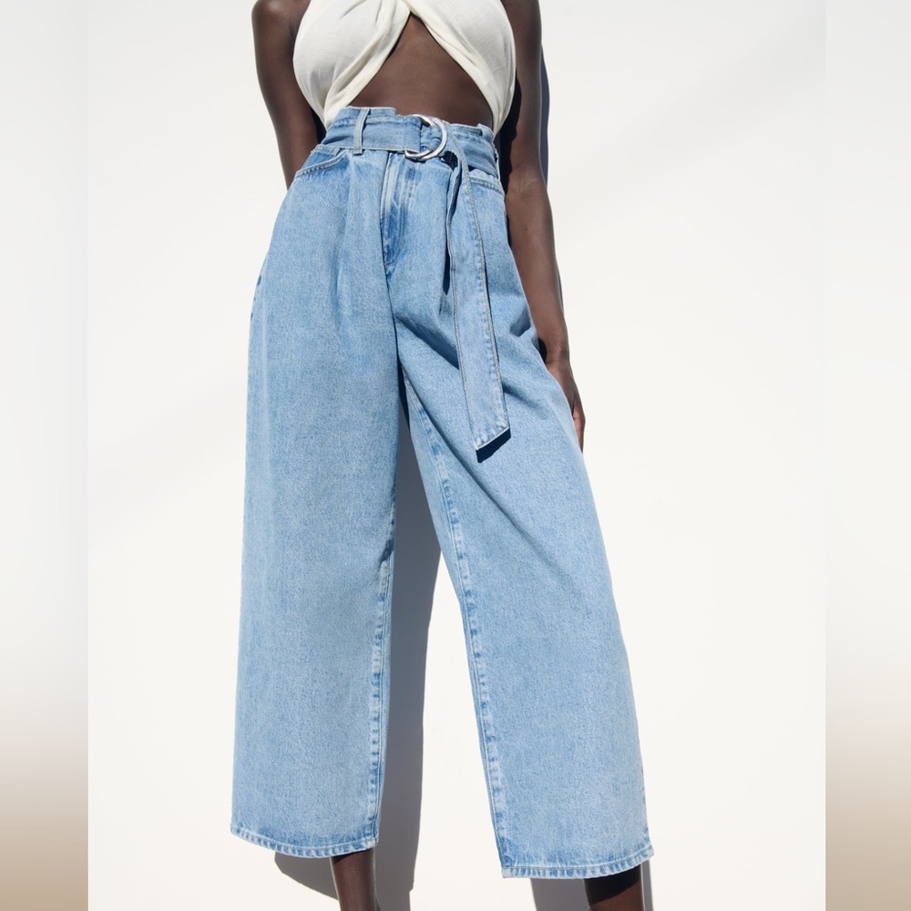 NWT Zara Z1975 WIDE-LEG HIGH-RISE CROPPED JEANS. Size 6.